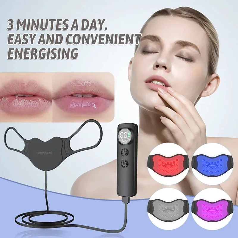 Photon Beauty Lip Device 4 Modes Colors Infrared Lights Therapy Home Use Wearable Silicone LED Light Beauty Lip Mask USB Charger