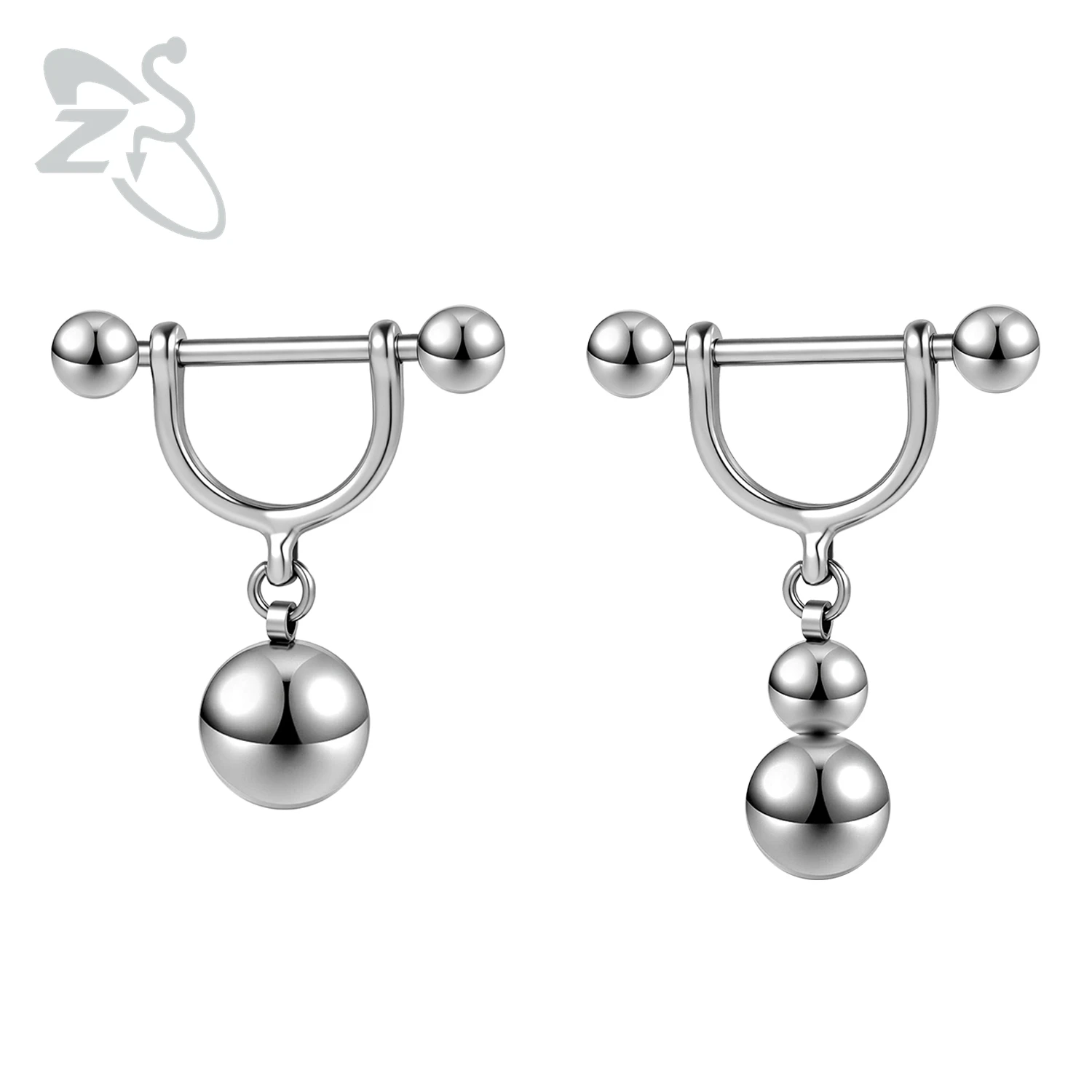 ZS 1 Piece 14G/16G Stainless Steel Balls Drop Nipple Ring For Men Women Punk Nipple Piercings Barbell Body Piercing Jewelry 12MM