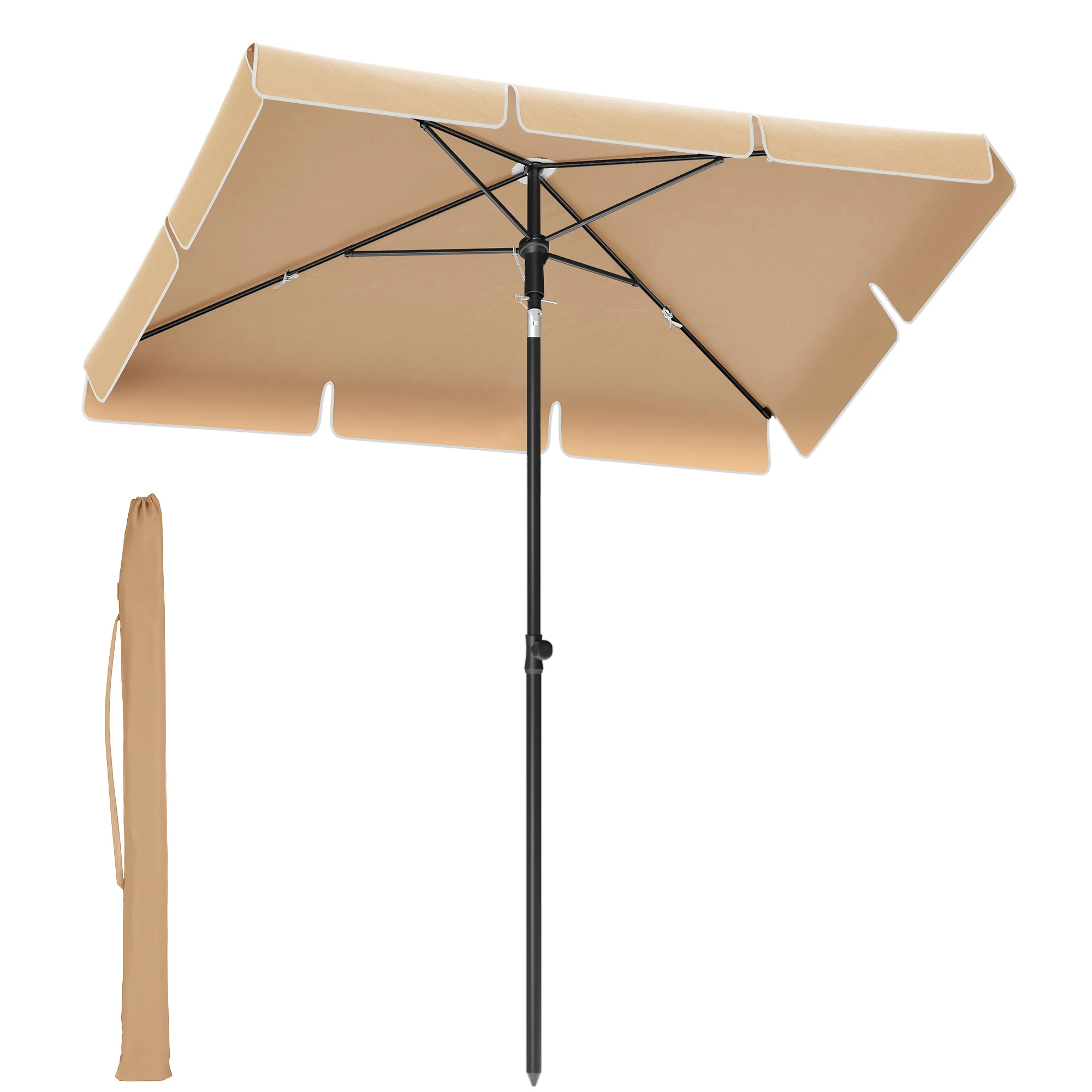 SONGMICS Sombrilla de Terraza 180 x 125 cm, UPF 50+, Inclinación Bidireccional de 30°, Altura Ajustable, con Bolsa de Transporte, para Balcón Jardín, sin Base, Topo