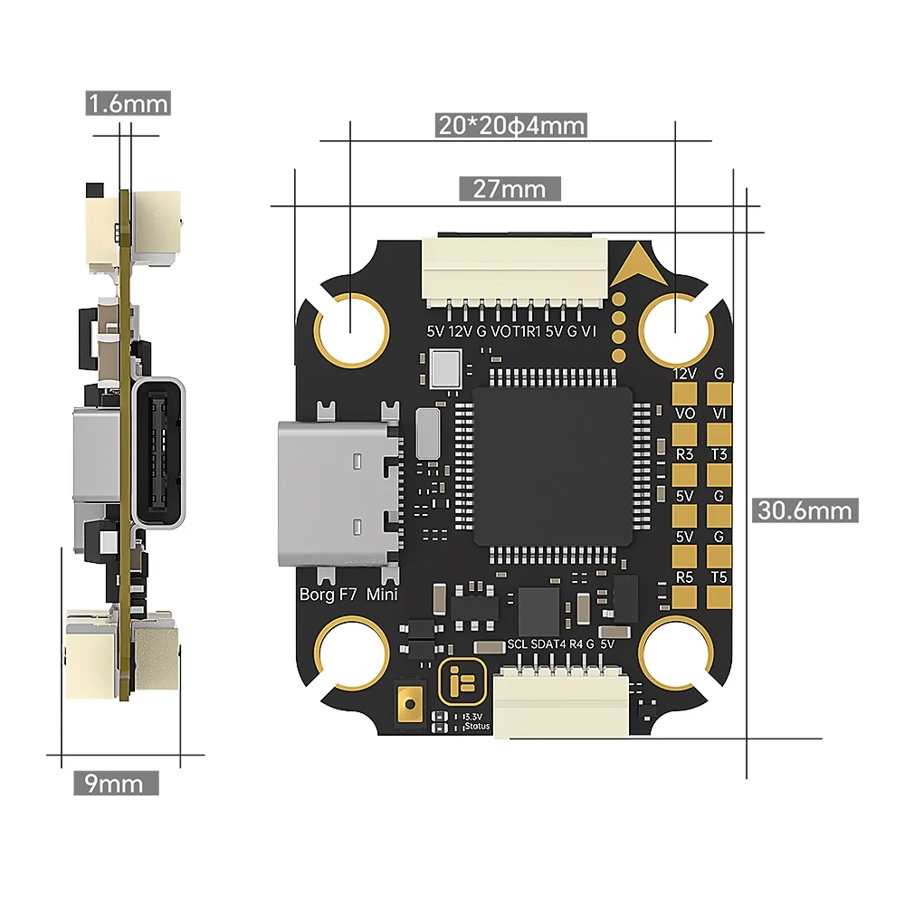 IFlight Borg F7 Mini Stack ICM42688 Gyro 32MB Flash Borg 60 Mini BL32 32Bit ESC 2-6S Lipo FPV Drone Flight Controller