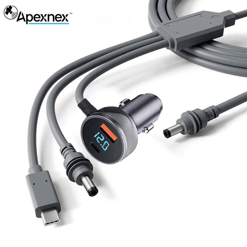 For Starlink Mini 3-In-1 Car Charger Waterproof Extension Cable, 18AWG, USB C. Equipped With A Voltmeter.