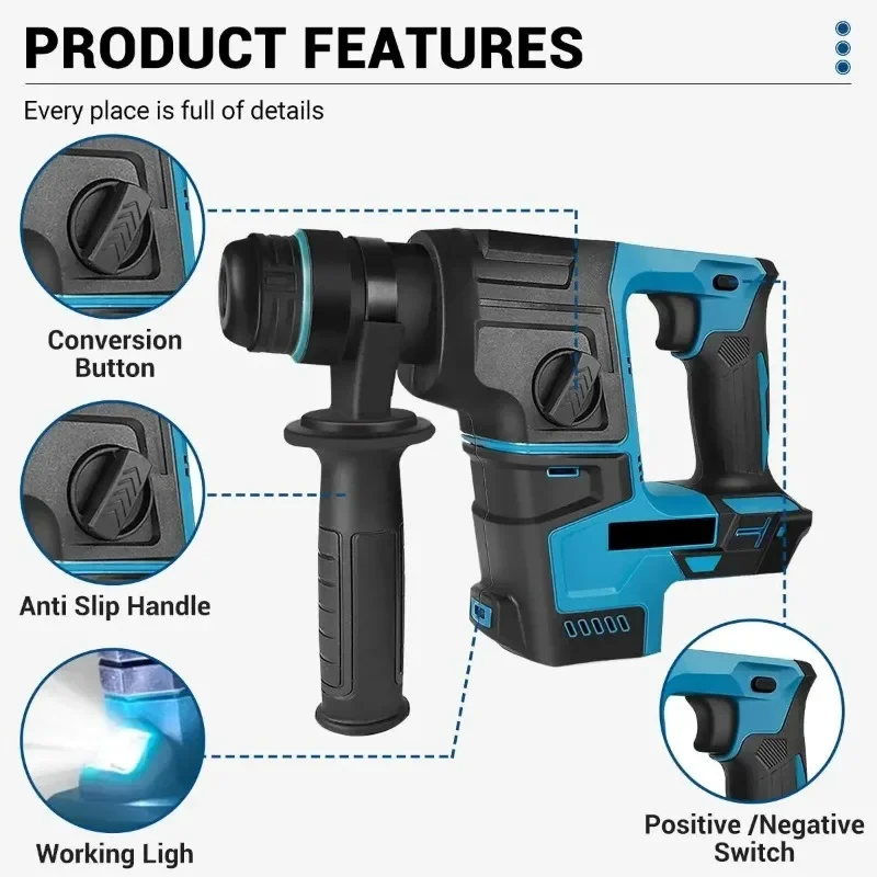 Электрический бесщеточный Ударный Молоток 21 в, Аккумуляторная дрель, многофункциональная сталь, бетон, дерево для Makita 18 в