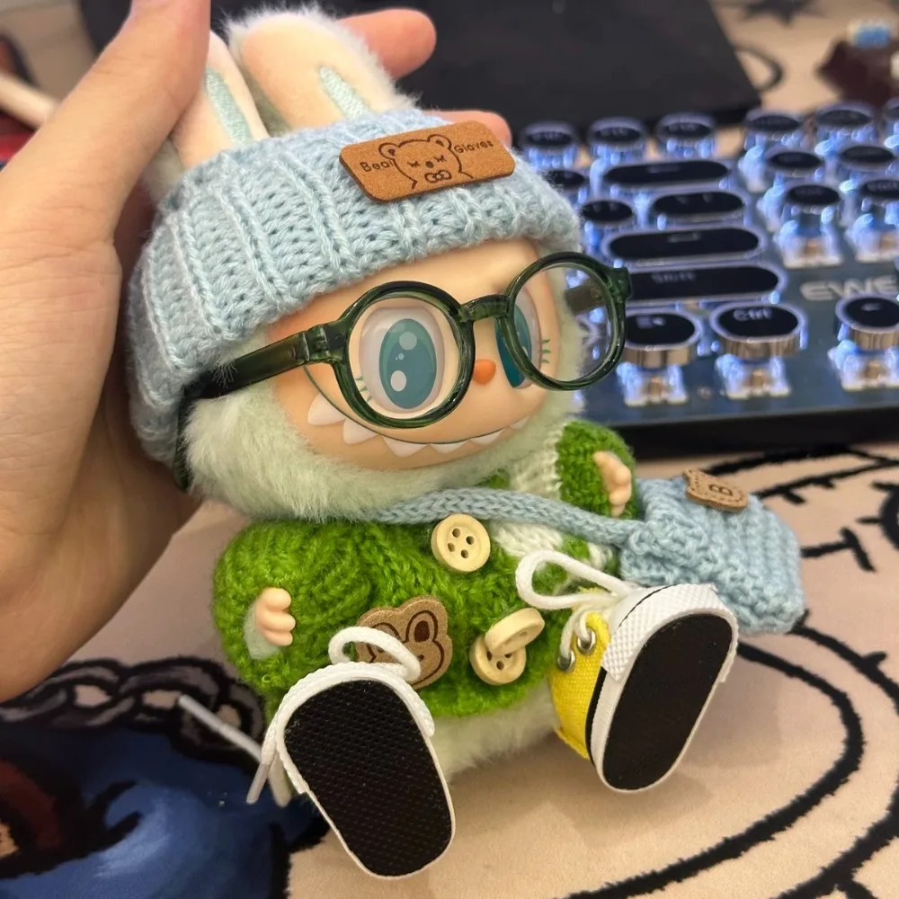 

For 15-17cm Labubu Doll Accessories Outfit Clothes Bear Label Hat Love Sweater Set Cute Decoration Little Clothes Toy Collectors