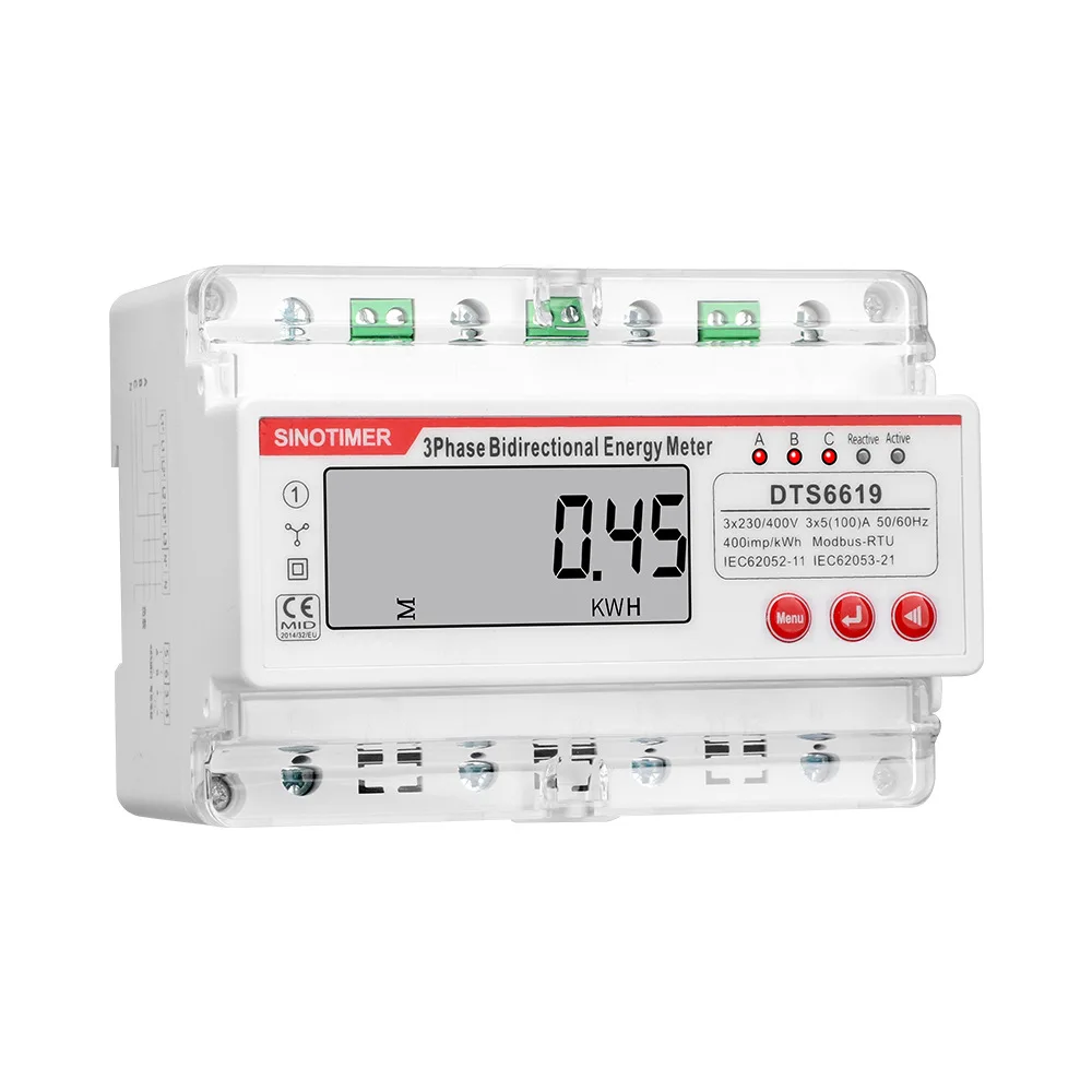 Three-phase Four-wire Multifunction RS485 Wattmeter 100A Photovoltatic Energy Meter kWh Power Voltage Current Power HZ Meters