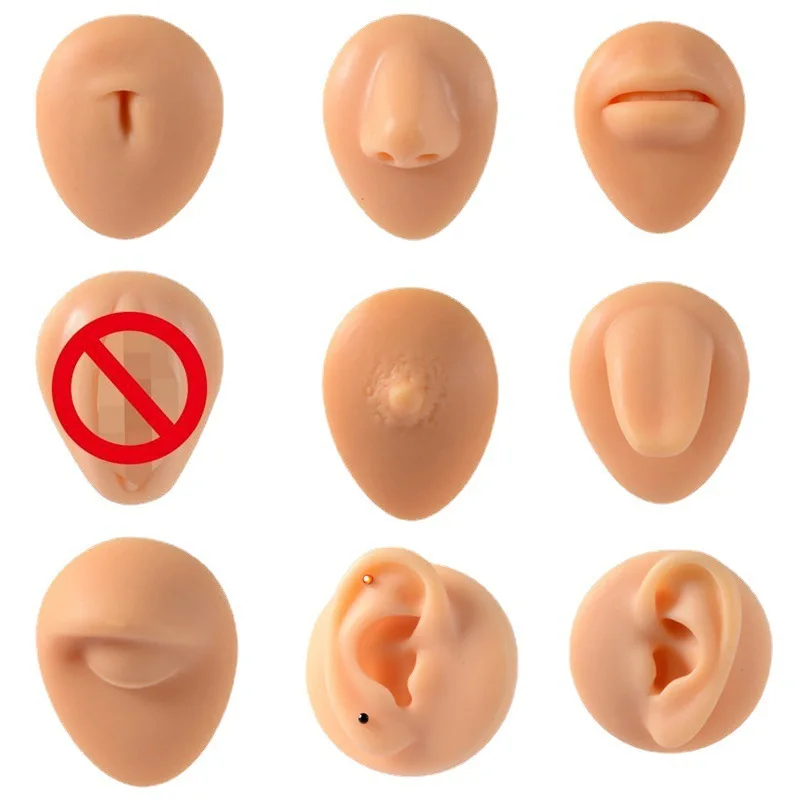 

Audersigt 1pcs Ear Lip Nose Mouth Silicone Piercing Model Tattoo Practice Skin Boay Part Display Reusable for Piercing Jewerly