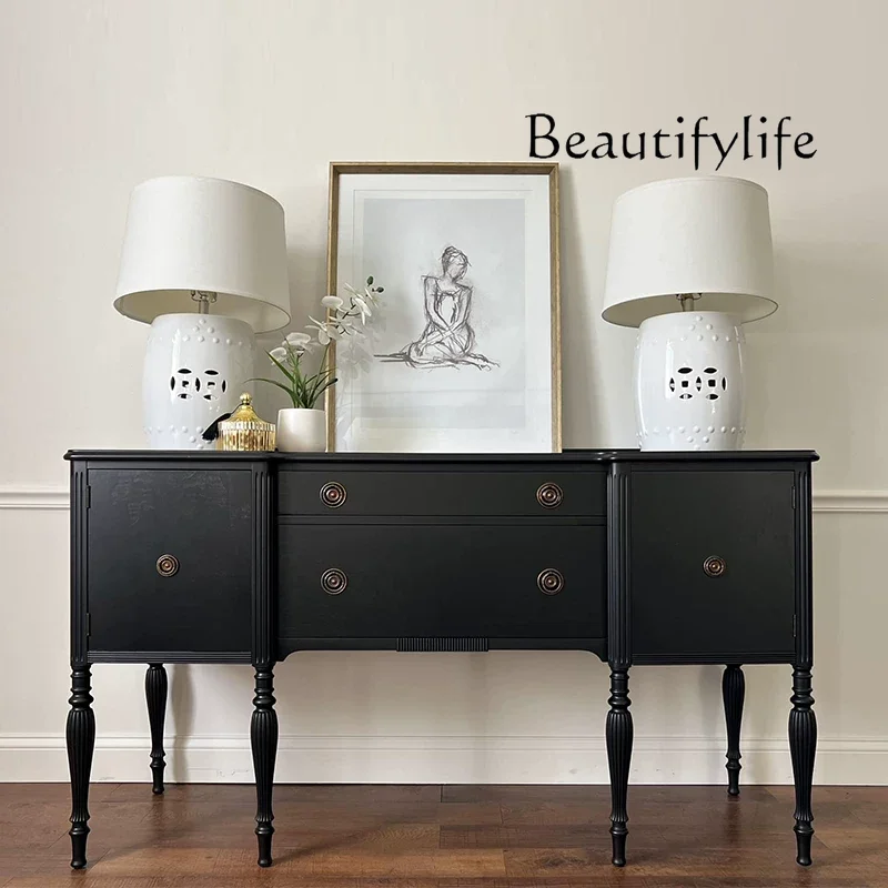 French black solid wood porch cabinet household living room corridor art decoration foyer against the wall display storage