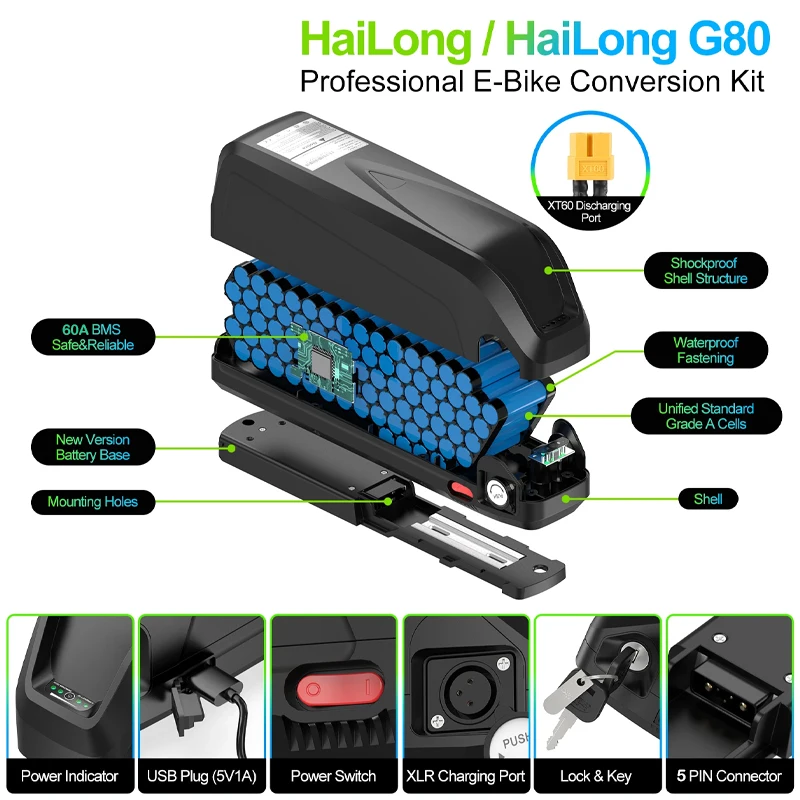 

Hailong 36v 48v 52v 60v 72v 20 24ah 40 50ah 60ah Batterie Velo Electrique Ebike Bateria 30ah Cham-rider Akumulator 2000w Battery