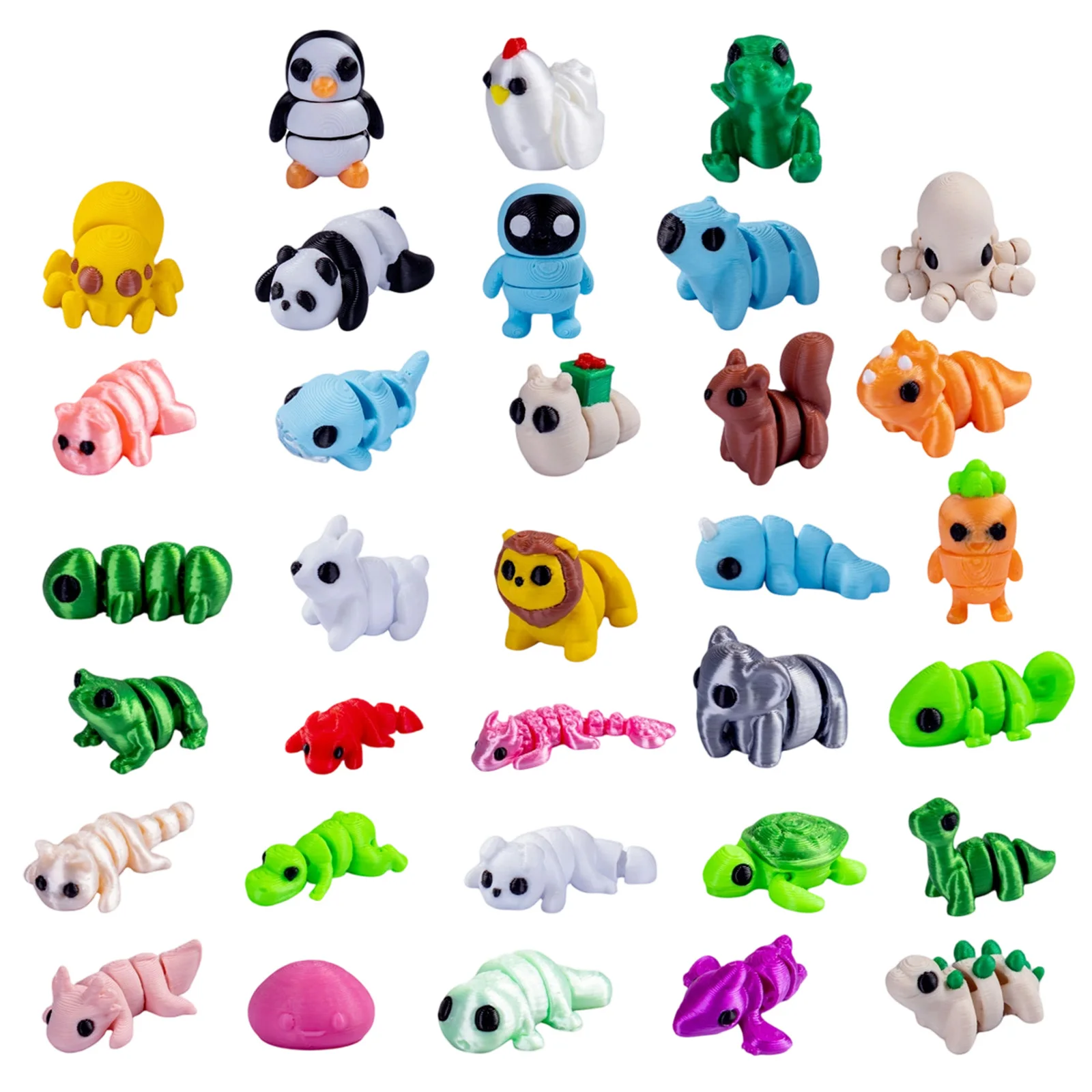 40Pcs Mini 3D Printed Animal Figurines Set Fidget Toys Cute Desk Pets Decoration Fun Holiday Party Favors (random designs)
