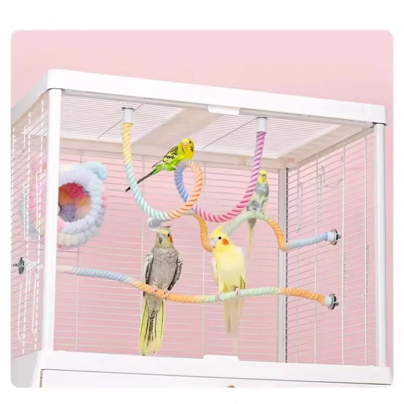 1 Stück Haustier-Vogel-Beißspielzeug Papageien-Farbseil-Spielzeug Elastisches Papageien-Klettertoupet Robuste Vogelschaukel Seil-Haustierkäfig-Spielzeug Schaukelständer – Detail 3