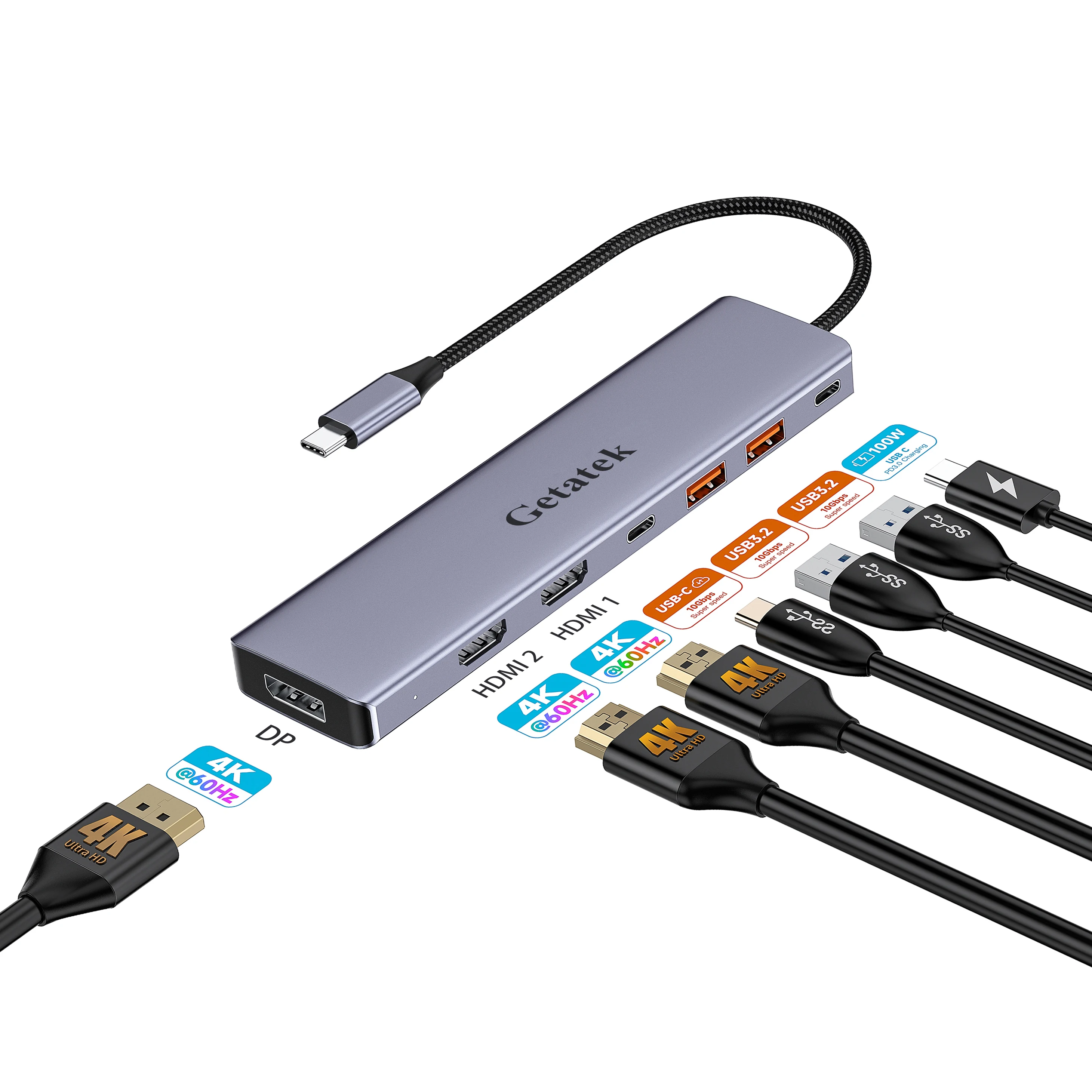 10Gbps USB C HUB 4K 60Hz Type C to HDMI DP PD 100W for MacBook PC iPad Sumsang PC Tablet Phone USB 3.2 Hub