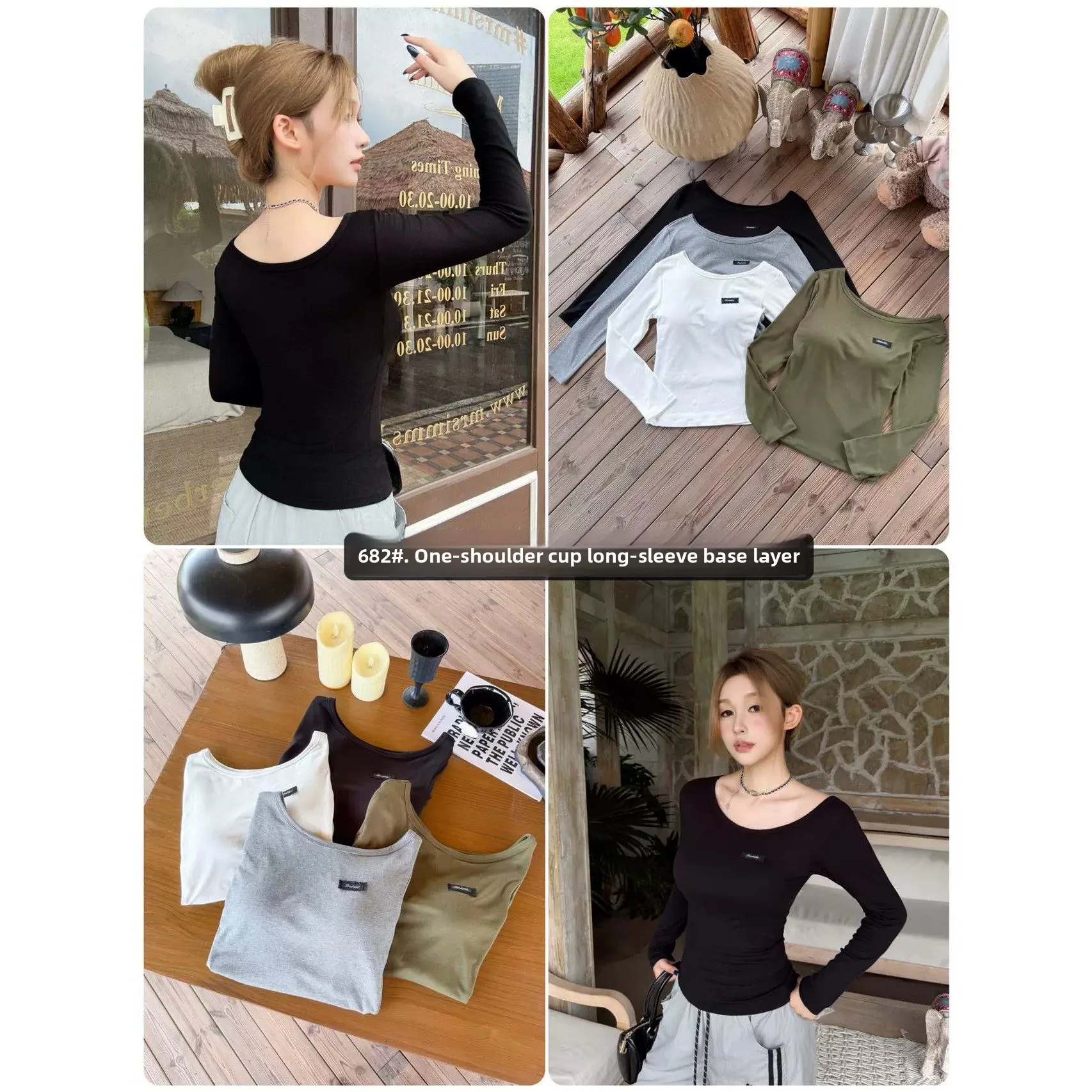 Slimming Effect One-Shoulder Long Sleeve Base Shirt with Chest Pad Korean Style Early Autumn New Style Versatile Body Shaping