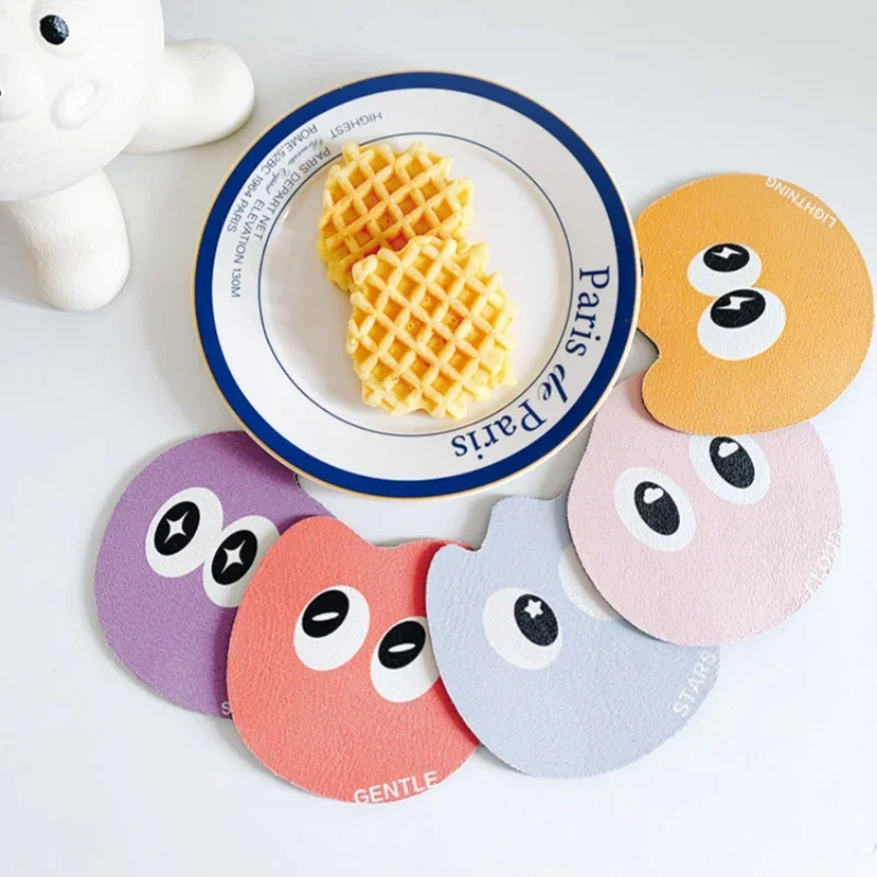 Small Monster Leather Coasters Creative Cartoon Anti-scald Anti-oil Mats Household Kitchen Table Heat Insulation Coaster