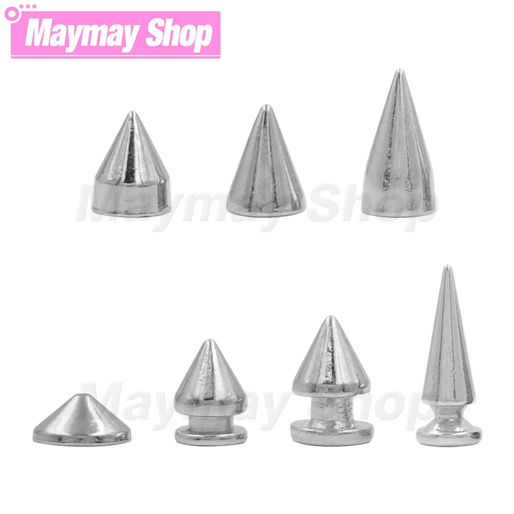 50pcs/Sets Metal Silver Cone Screw Rivets Bullet Spikes Studs DIY Crafts Leather Garment Cool Punk for Bag Shoes Handcraft