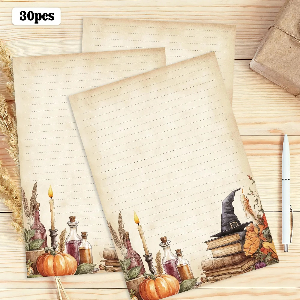 30 Sheets,B5 Watercolor Vintage Magic Book Themed Writing Paper,lined, No Glue, Very Suitable For Notebooks, Memos, And Stickers