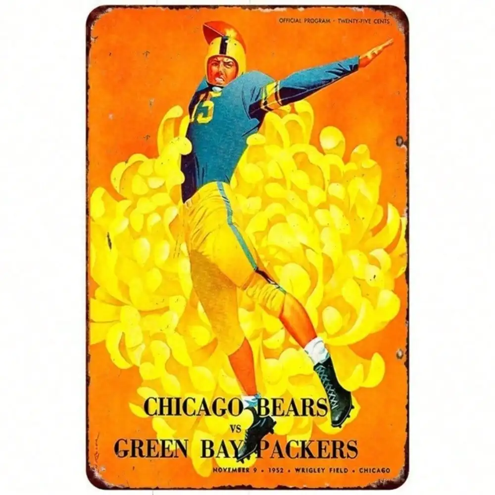 Campeón Vintage NFL - Letrero de pared Retro Metal Tin Chicago Bears vs Green Bay Packers Game