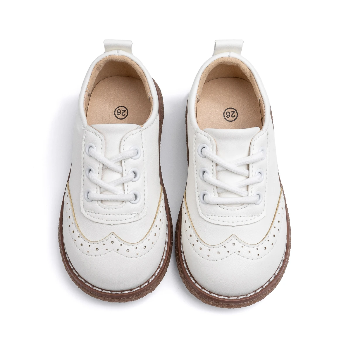 KIDSUN Children Retro Casual Leather Shoes Comfortable Breathable Rubber Soft Anti-Slip Flat Sole Lace Up Solid Color Flats Shoe