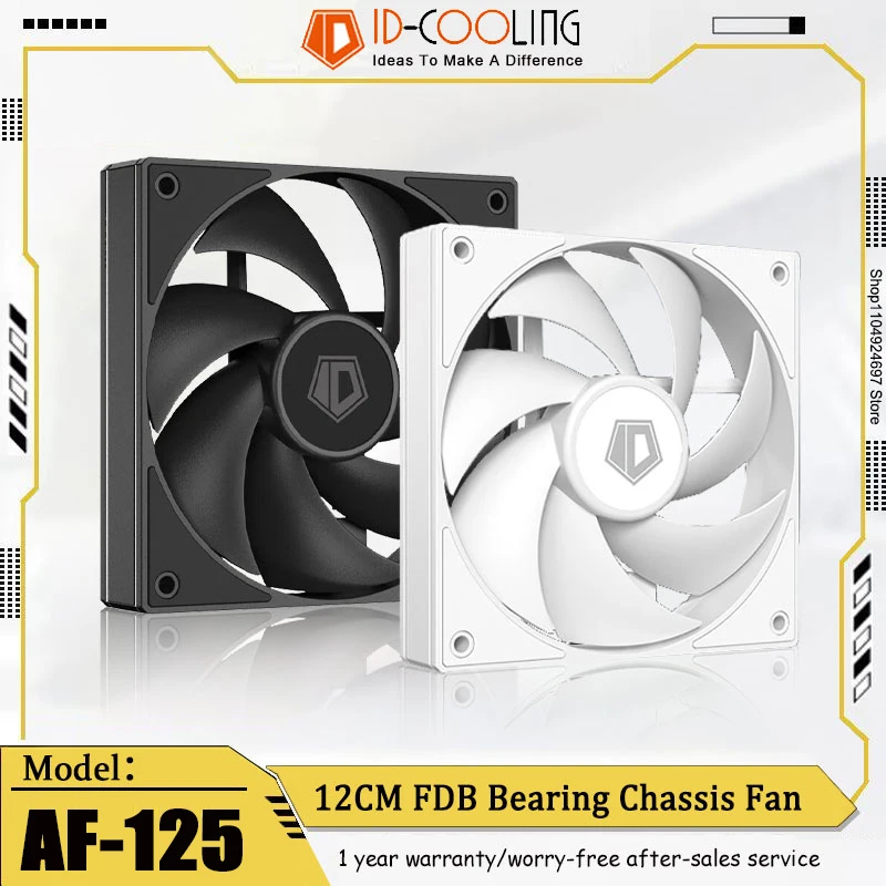 ID-COOLING AF-125 12CM Chassis Fan Black Matte FDB Bearing PWM Intelligent Temperature Control Cooling Fan 78CFM High Air Volume