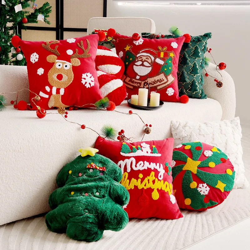 

Christmas Throw Pillow Cover Vintage American Style Festive Sofa Cushion for Living Room Bed Home Decor and Holiday Decoration