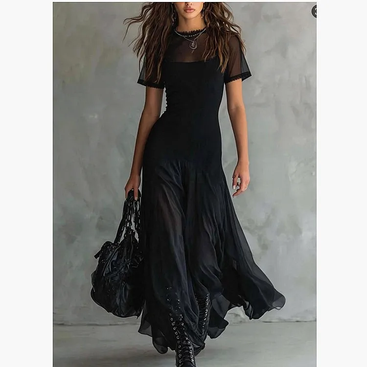 Elegant Mesh Patchwork Dress Dresses Spring Summer Women Jumpsuit Playsuit