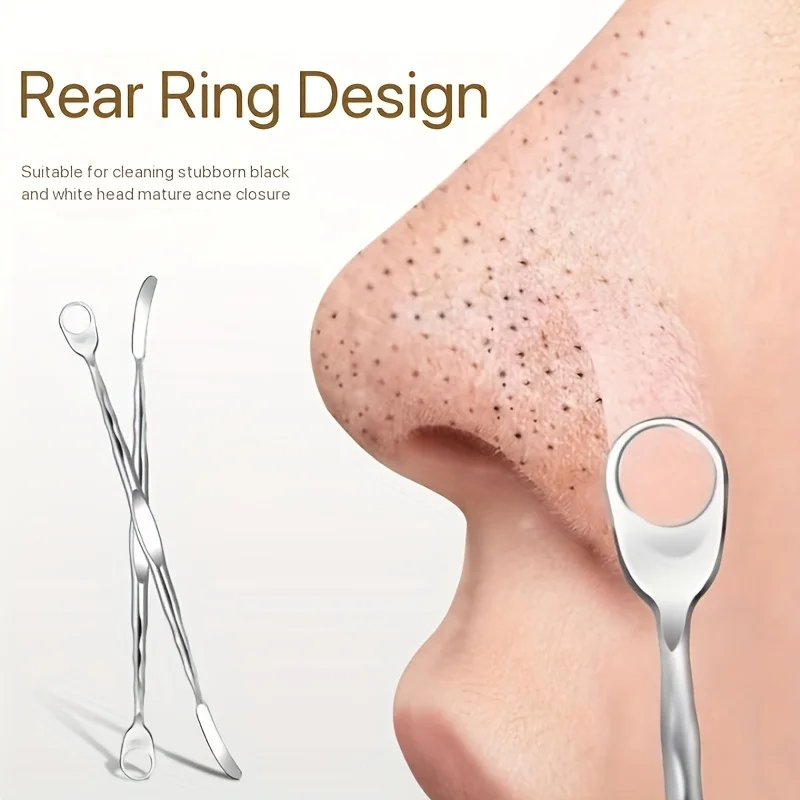 Removedor de espinillas de doble cabezal de acero inoxidable: Extractor de acné y imperfecciones, herramienta de limpieza de poros para todo tipo de piel