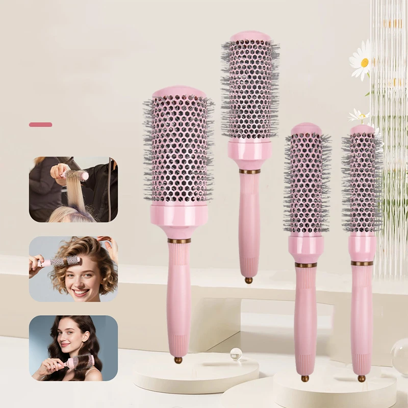 

1pc/ Pink round curling comb, 4 sizes suitable for all hair lengths, perfect for fashionable curly hair and women's styling