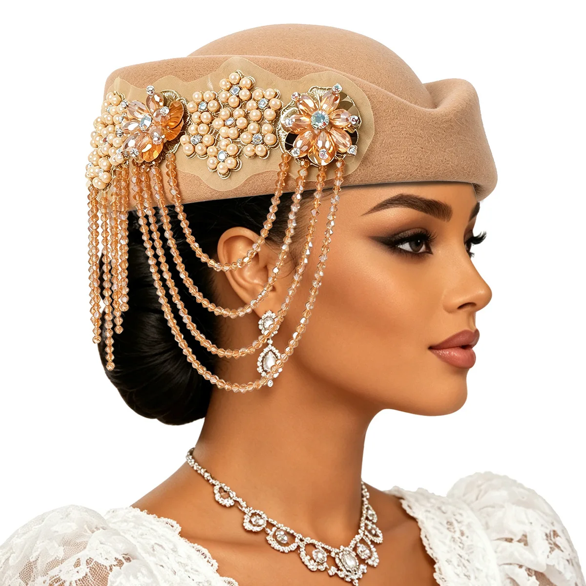 African Headtie Fashion Summer Autumn African Turban Hat for Women Church with Rhinestone Soft Caps for Party Casual Head Wrap