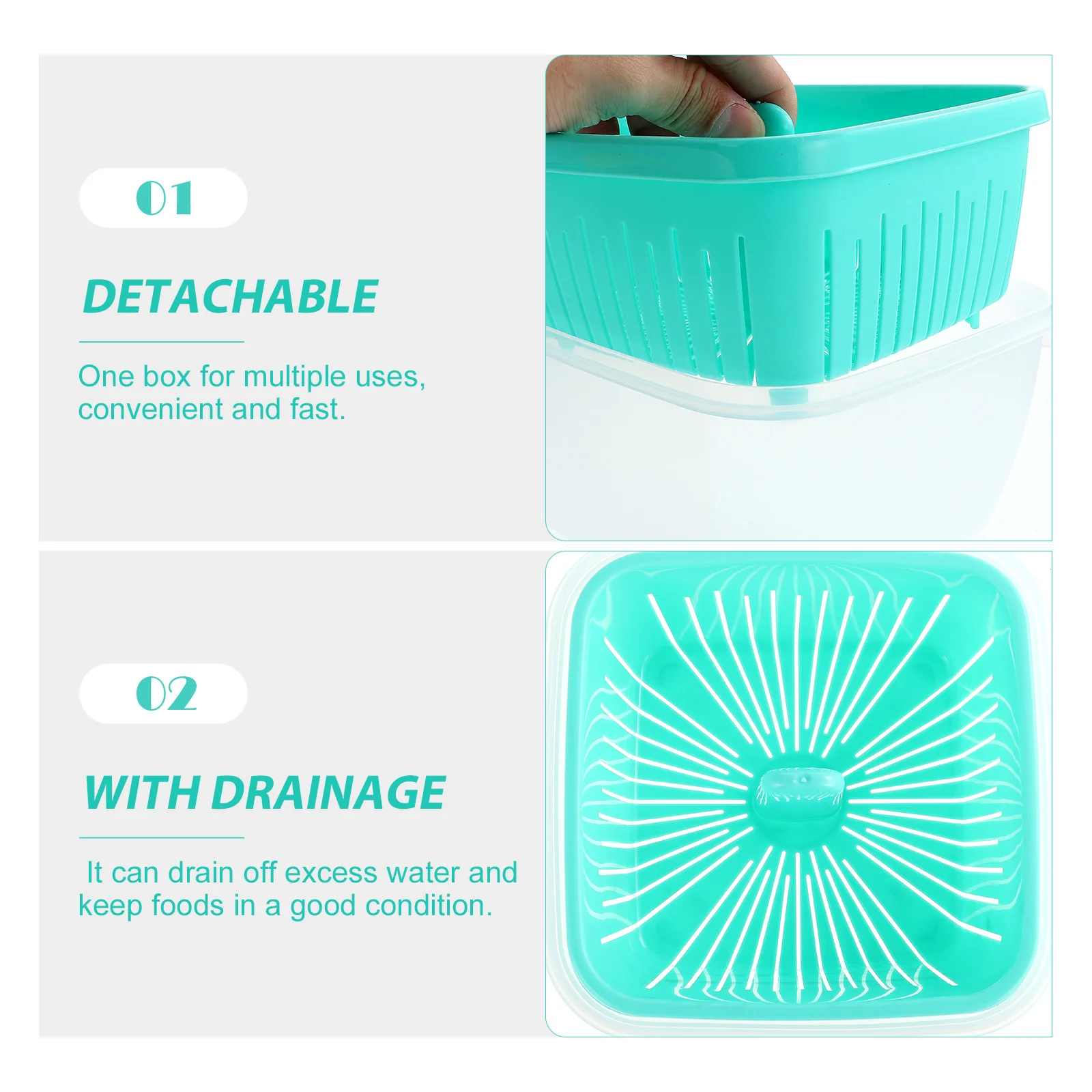 

Multifunctional Fresh Storage Box Drainage Basket for Food Vegetable Fruit PP Container Detachable Design Water for Fruits
