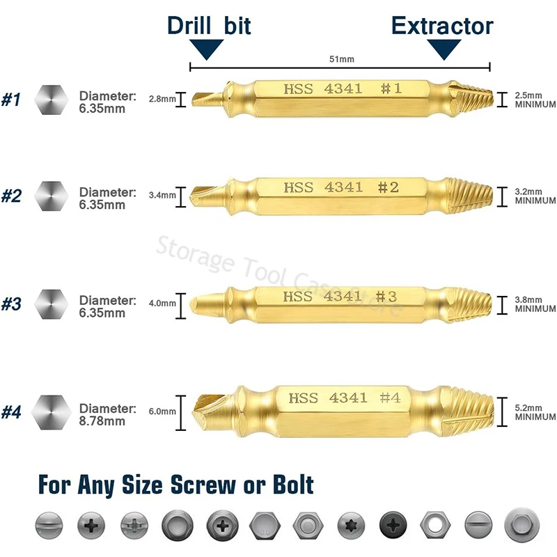 5Pcs Damaged Screw Extractor Drill Bit Broken Bolt Stripped Set Double Easily Take Out Side Drill Out Broken Screw Remover