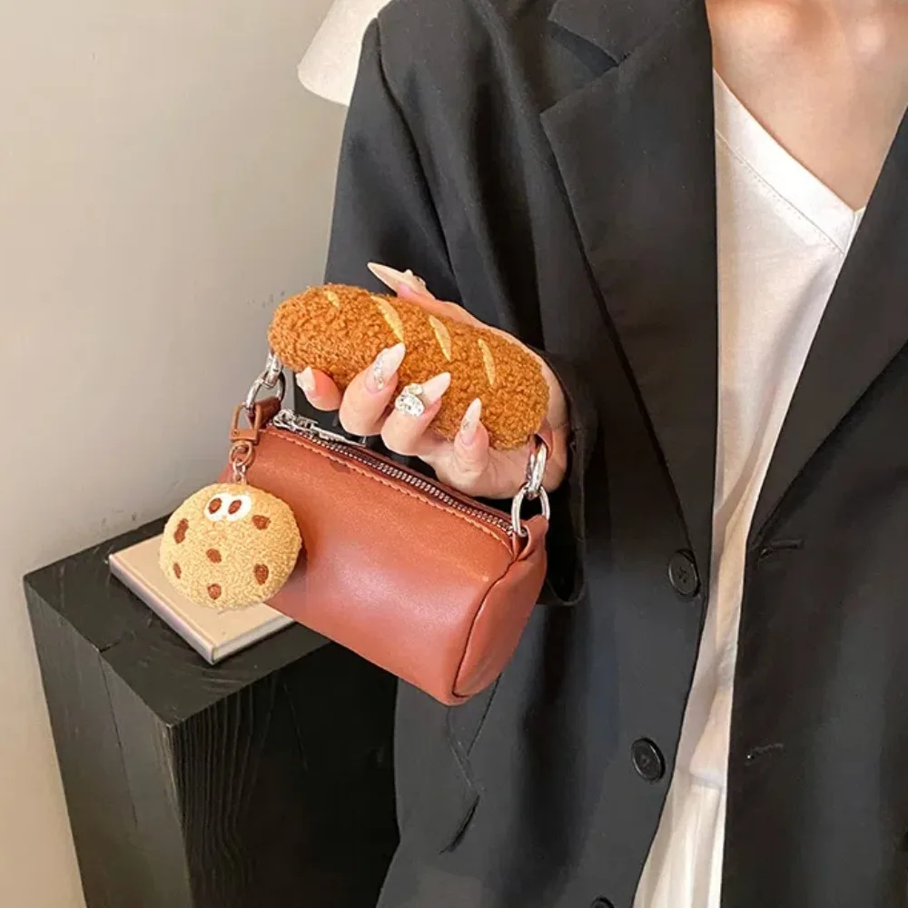 

Versatile Small PU Leather Shoulder Bag Plush Waterproof Cookie Hot Dog Handbag Creative Pendant Cartoon Crossbody Bag Shopping