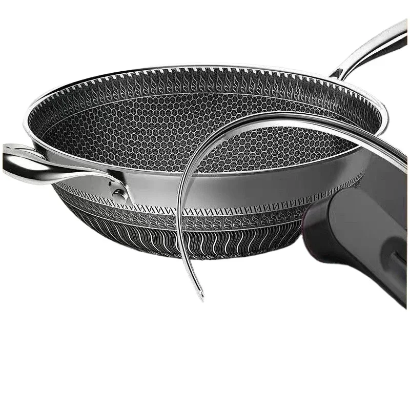 Premium German 316 Stainless Steel Flat Frying Pan, No Coating Non-Stick Skillet for Home and Commercial Kitchen