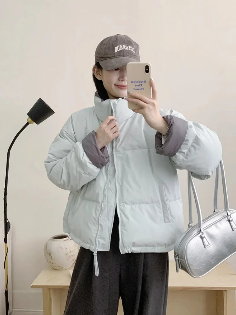 2025 New Down Jacket Women's Korean Version Thick Contrasting Color White Duck Down Warm Bread Winter Coat W480