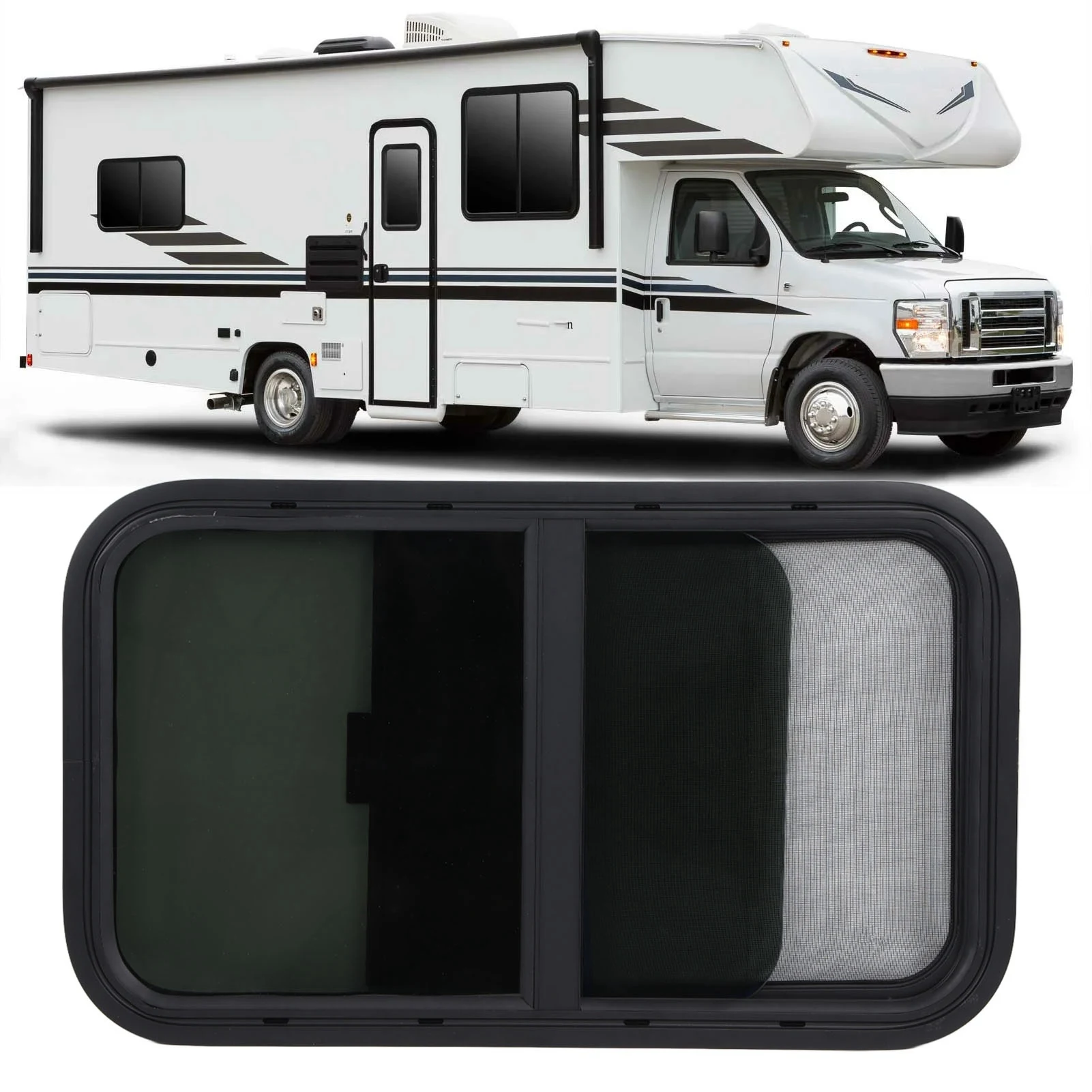 RV Window Round Angle Sliding Motorhome Window With Tempered Glass For Campers RV Engineering Vehicles Accessories 730 x 435mm