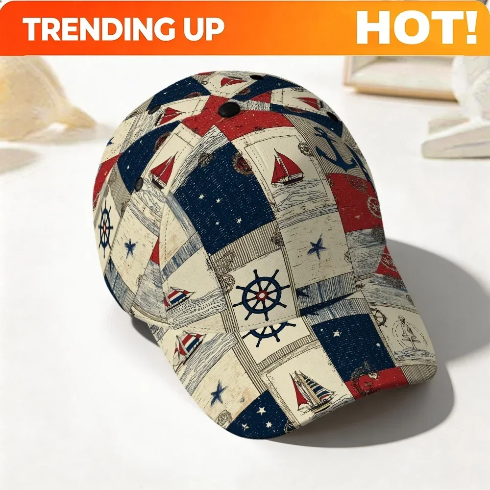 Customization 1pc, Baseball Cap – Adjustable Snapback, Independence Day Nautical Sailboat Stars Polyester, Lightweight And Custo