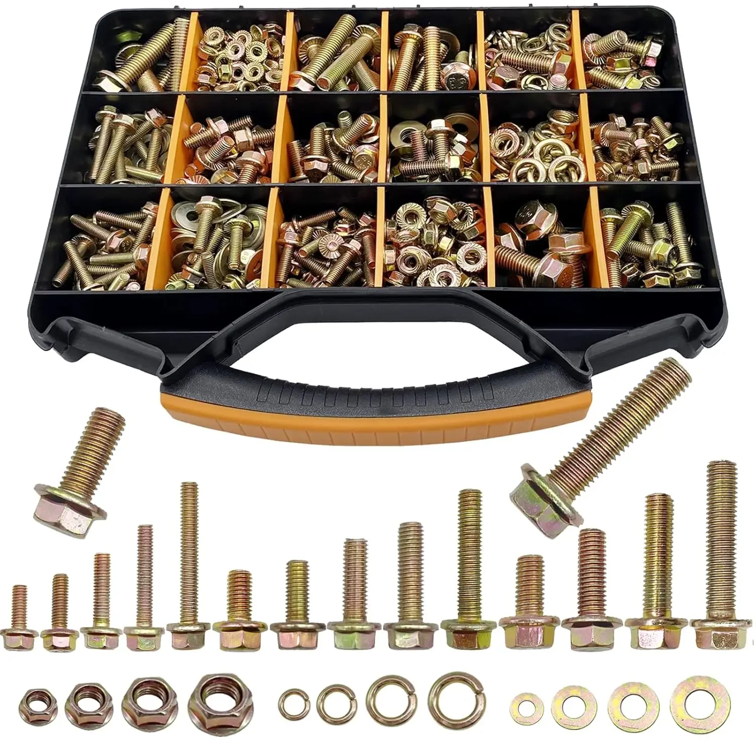 

820 Piece Metric Flange Bolt Assortment M6 M8 M10 M12 Hex Bolts Nuts Washers 16mm to 50mm Yellow Zinc 16 Sizes