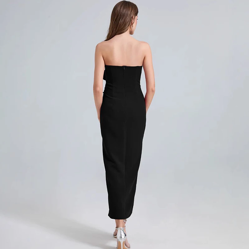 Flores dimensionais vestidos sem alças primavera feminino zíper lateral sem mangas vestido elegante verão cintura alta vestido de embrulho no peito