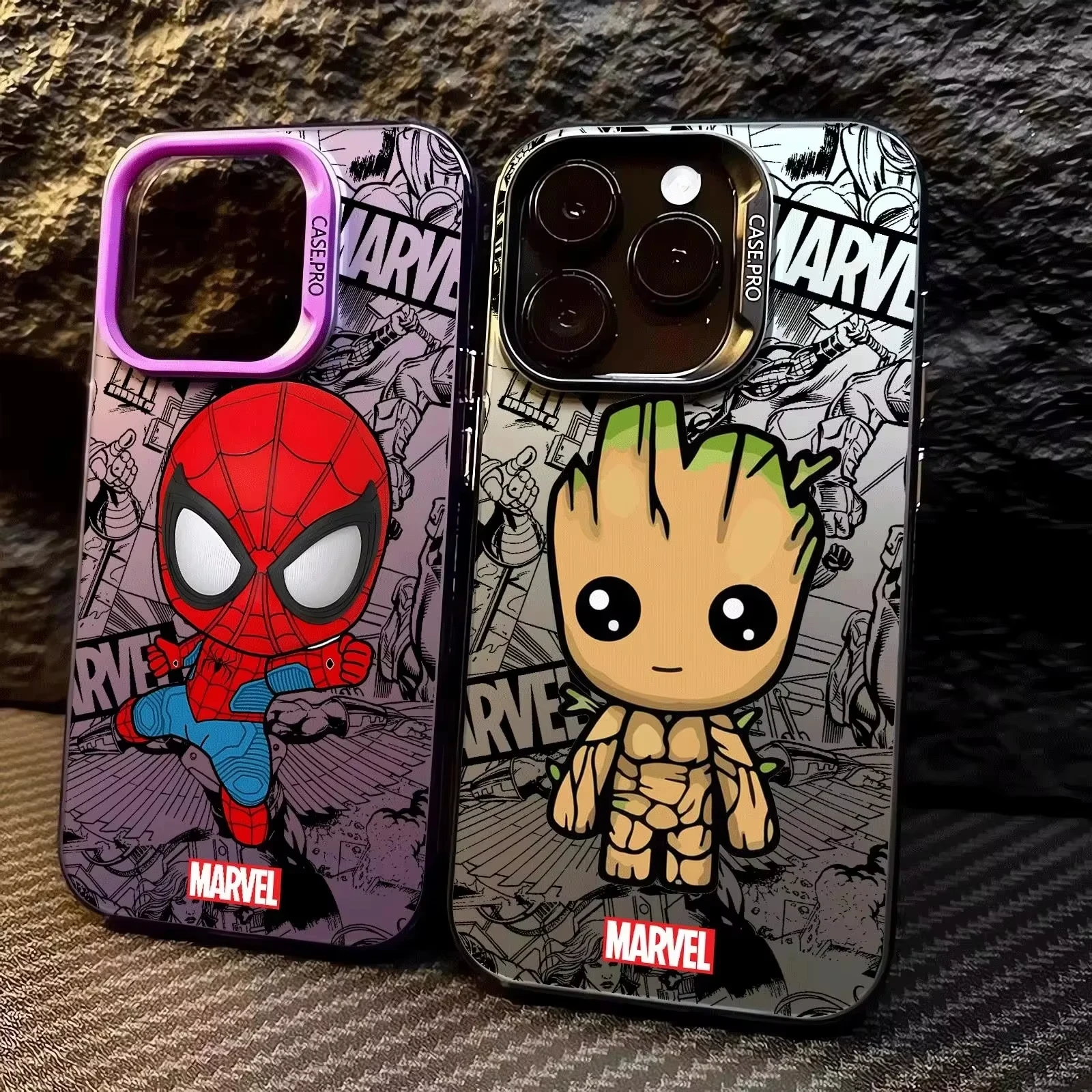 Funda para iPhone 17 16 15 Pro Max 14 13 12 11 17Air 16 Plus 16E XS Max XR Marvel spiderman Groot teléfono mate a prueba de golpes