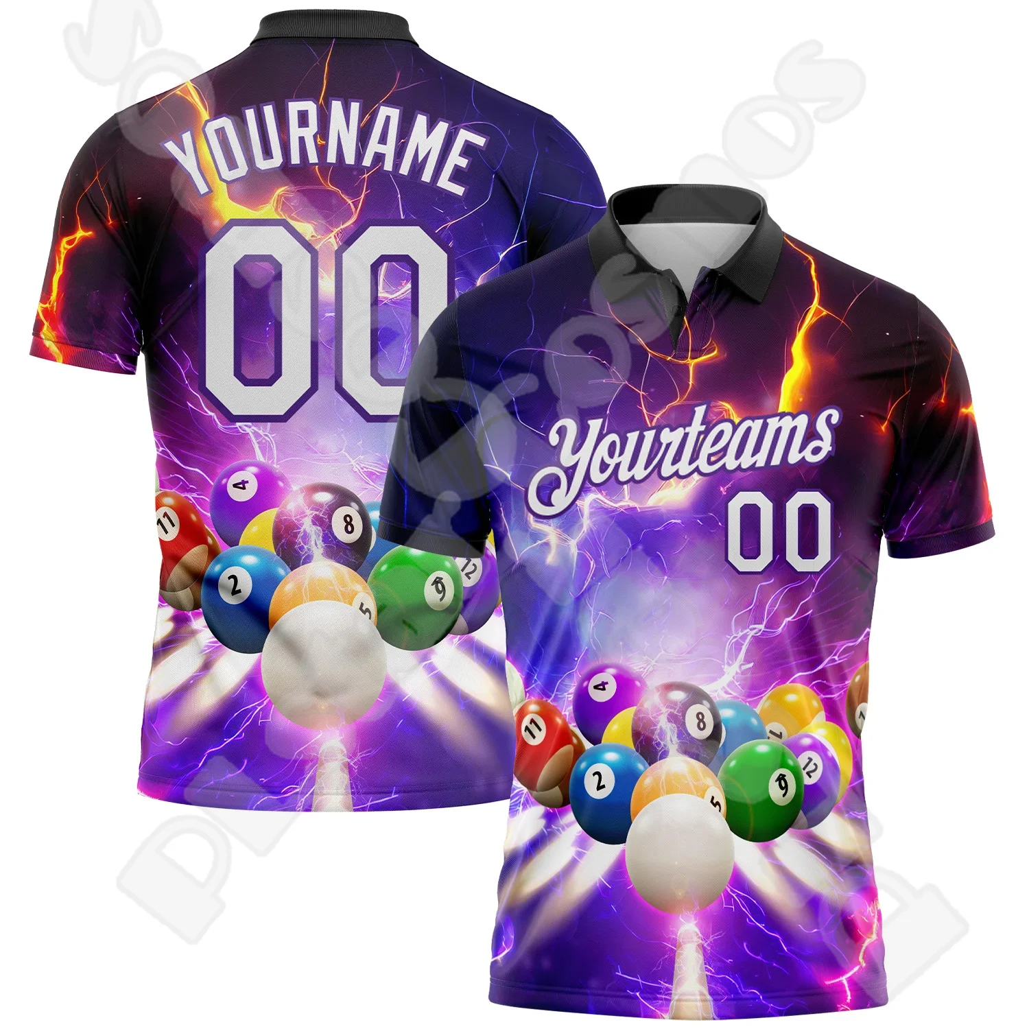 

Custom Name Billiards Vintage Flame Graffiti Tattoo Colorful 3DPrint Harajuku Summer Funny Short Sleeves Polo Jersey Shirts X2