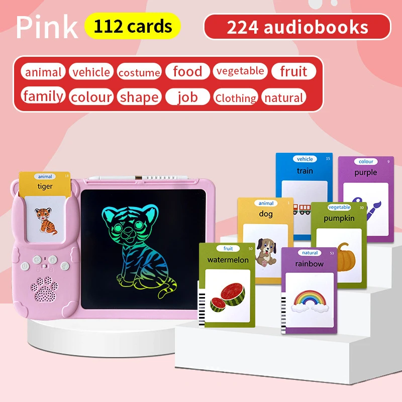 Dispositivo de Aprendizagem Educacional Precoce para Crianças, Talking Flash Cards, Writing Tablet, Graffiti Sketchpad Toys, Crianças Aprendendo Brinquedo, 2 em 1