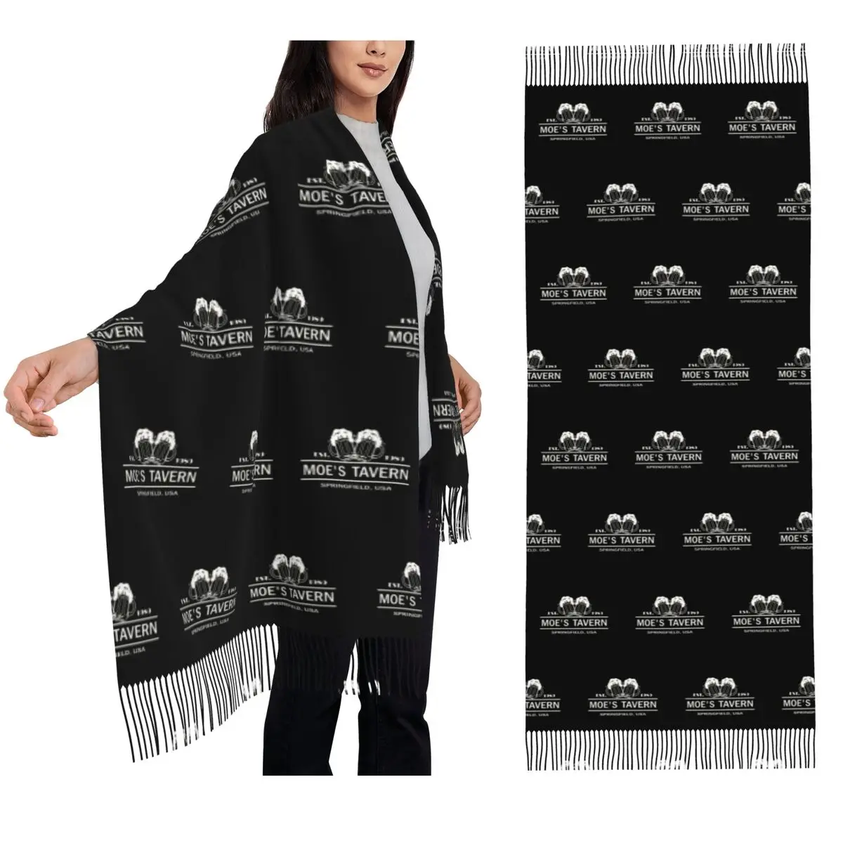 

Simpsons Moe's Tavern Professional Quality Graphics Scarf Tassel Scarves for Women Shawls and Wraps Large Fall Winter Shawl Wrap