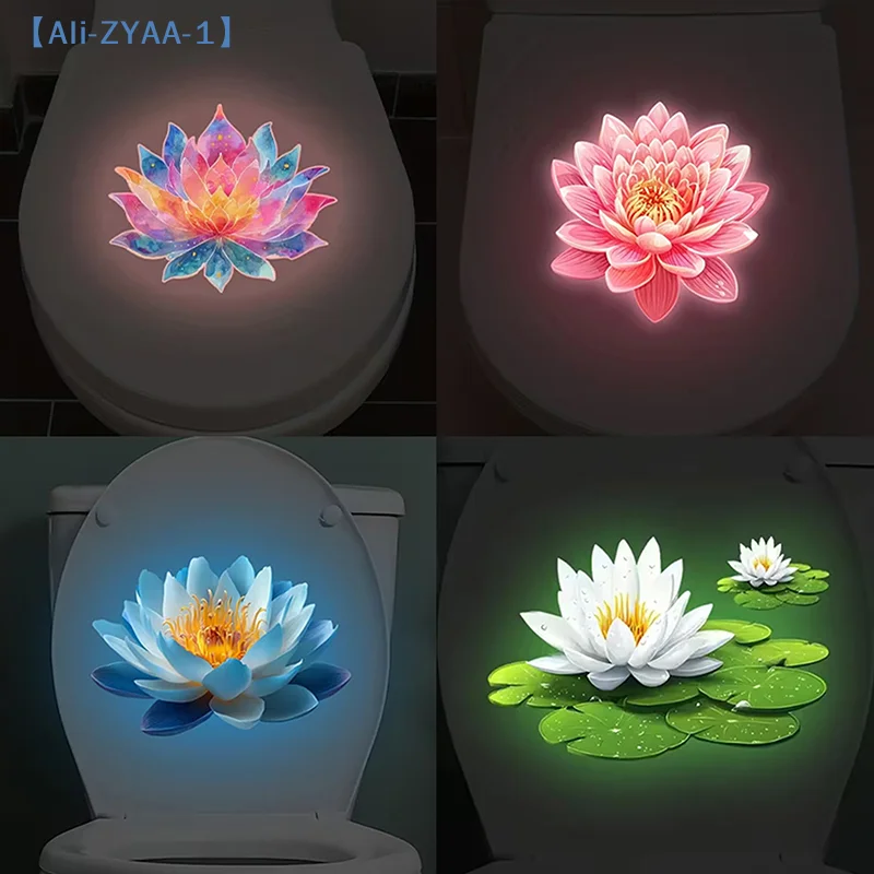 【ZYAA-1】1 Stück Leuchtender Blumen-Toilettendeckel-Aufkleber Selbstklebend Abnehmbar Nachtleuchtender Wanddekor Leuchtender Toilettenaufkleber