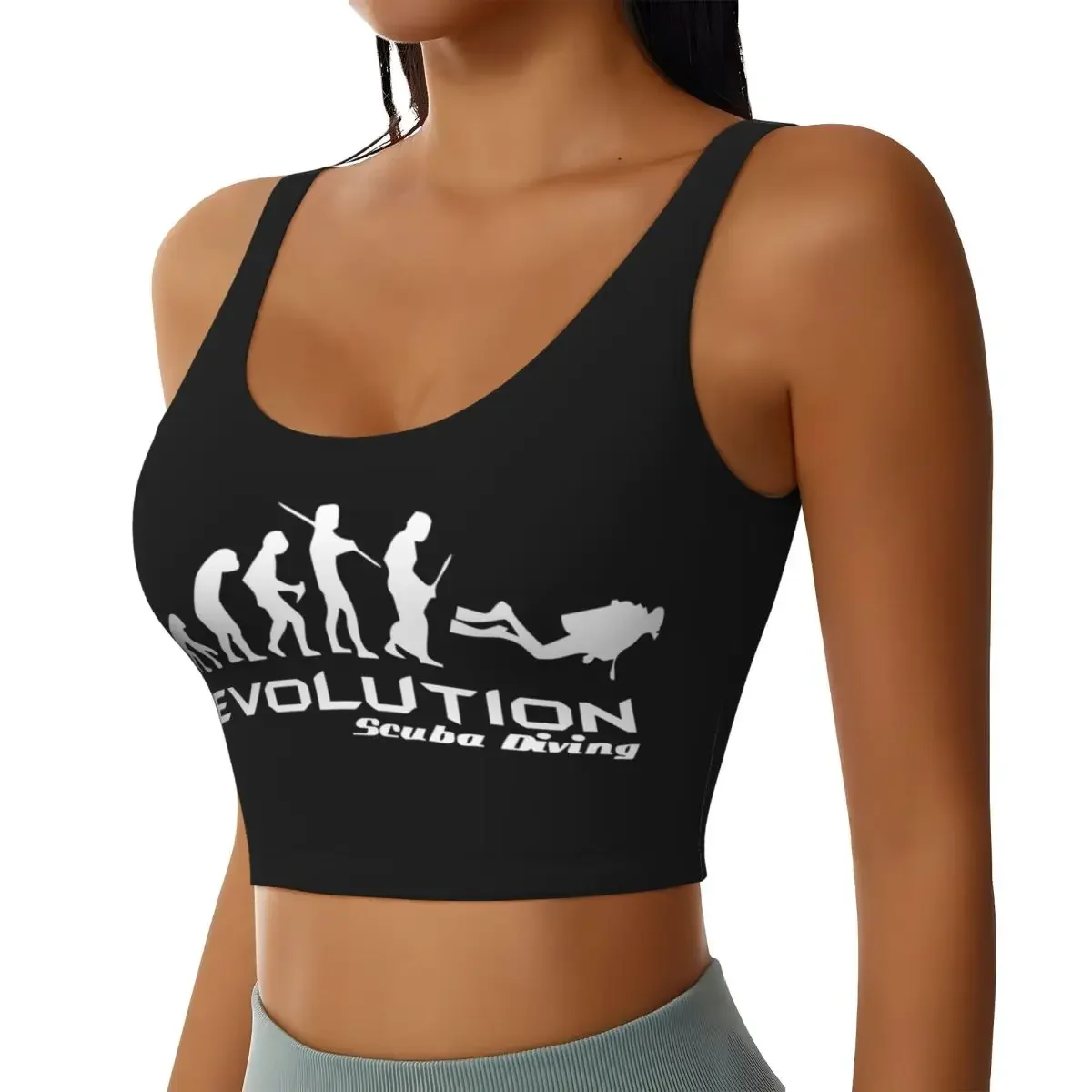 Aangepaste vrouwen evolutie van duiken sportbeha's grappige onderwater duik duiker cadeau hoge impact gym workout yoga crop tanktops