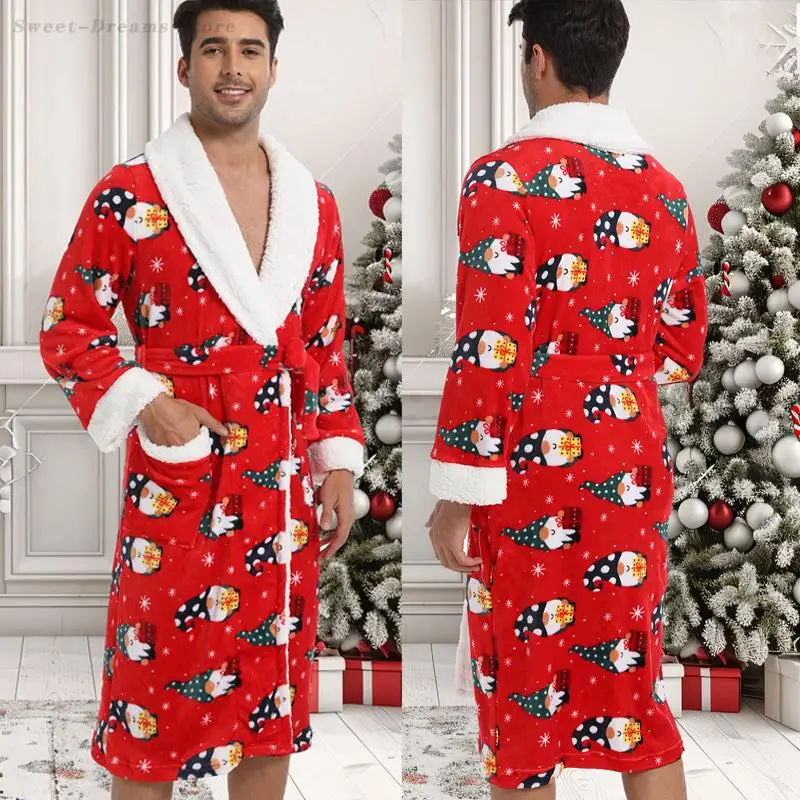

Christmas Party Nightwear Autumn Winter New Robe Male Thicken Plush Bathrobe Kimono Roebs Men Soft Homewear Flannel Nightgown