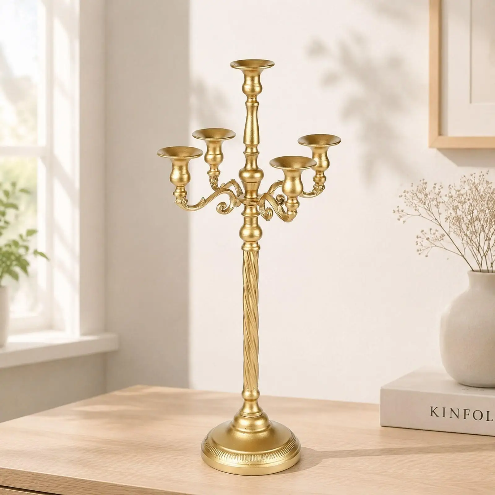 5 Arm Gold Floor Candelabra Candle Holder Tall Candle Stand for Floral Centerpieces Dining Room Wedding Party Home Table Decor