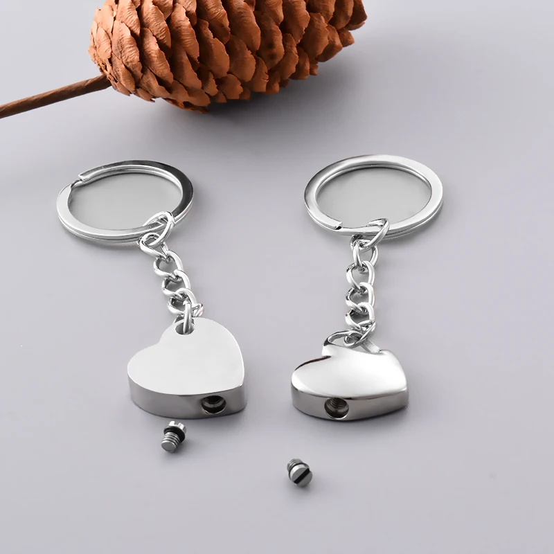 Stainless Steel Custom Engraved Heart Cremation Keychain Keepsake Urn Keychain Memorial  For  Ashes Cremation Jewelry