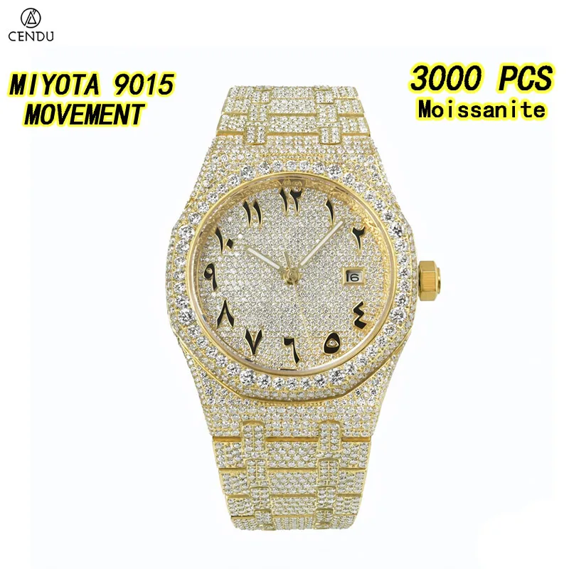 Luxury VVS Moissanite Men Watch Gold Full damonds Dial Luxury Design 9015 Automatic Mechanical Movement Waterproof Bracelet