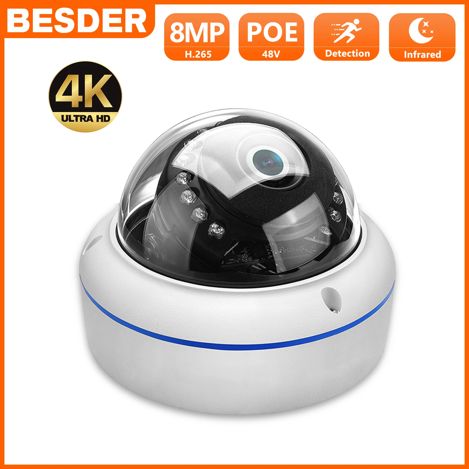 

BESDER 4K 8MP Wide Angle IP Camera 1080P Vandal Proof Metal Case 48V POE CCTV Home Security Camera P2P Motion Alarm RTSP XMEye