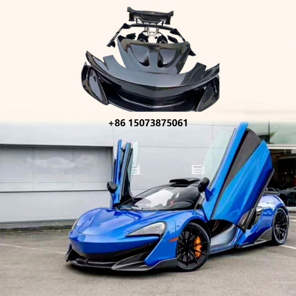 For Mclaren 570S Partial Carbon Fiber 600LT Style Body Kit 10pc Front Rear Bumper Side Skirts Rear Spoiler Kits