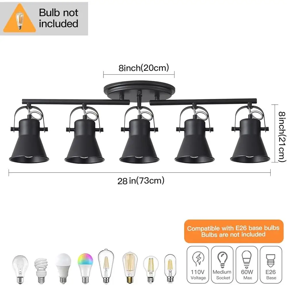 5등 트랙 조명 키트 조정 가능한 회전식 천장 조명 현대 산업 스타일 거실 침실 복도 홈 장식