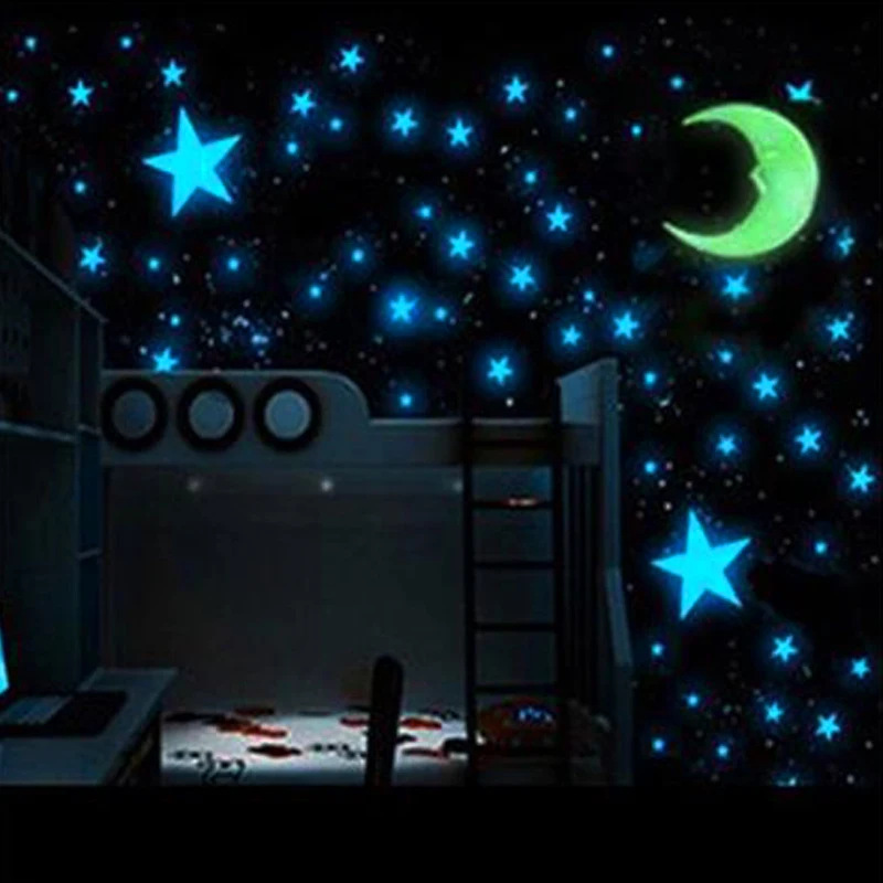 

103pcs Luminous Wall Sticker Decoration Stars Moon 3D Stickers For Kid Rooms Bedroom Walls Decor Christmas New Year Decorations