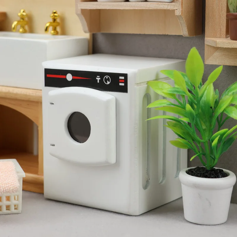 1:12 Dollhouse Miniature Furniture Models Wooden Minimalist Modern Pure White Drum Washing Machine Doll House Accessories Toys